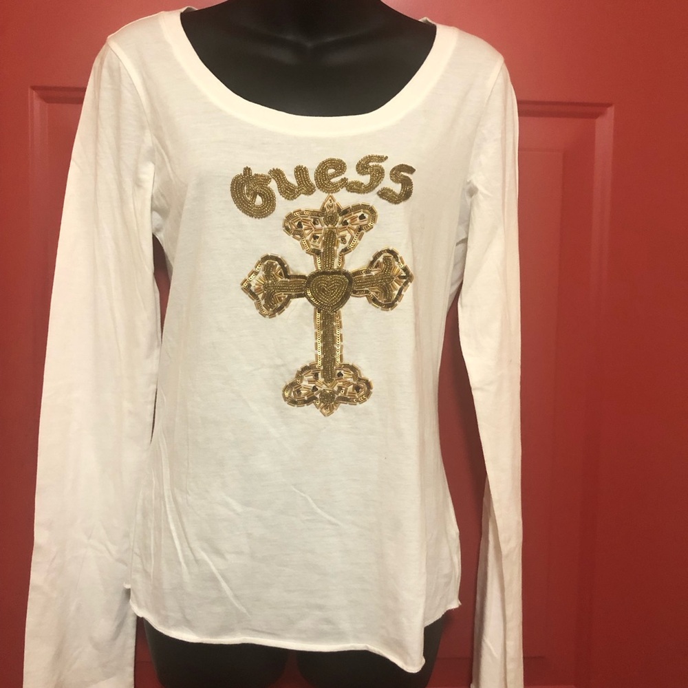 Guess Long Sleeve Top with Gold Embellishment